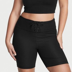 Victoria’s Secret Black Essential High-Rise Lace-Up 7” Bike Shorts Size S NWT